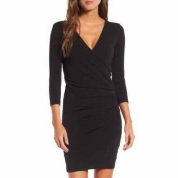 James Perse Black Skinny Wrap tucked Dress - Picture 5 of 6